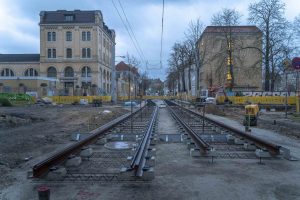 Baustelle Bornaische Straße: erste Gleise liegen bereits